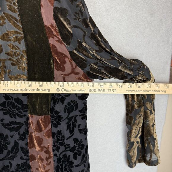 Citron Brown Multi Velvet Burnout Button Front Shirt Sz L Whimsygoth Art to Wear - Picture 3 of 5